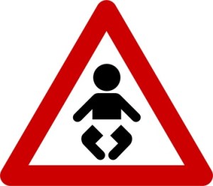 Warning sign with baby